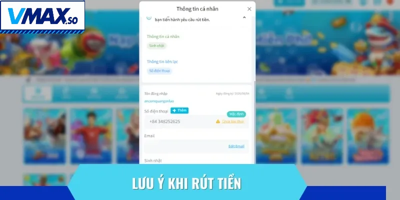 Phải xác minh thông tin cá nhân của người chơi trước khi rút thưởng
