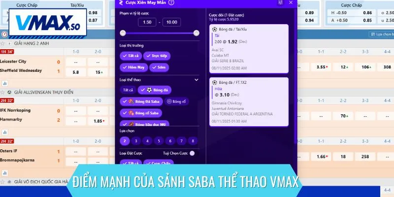 Điểm mạnh của sảnh Saba thể thao VMAX